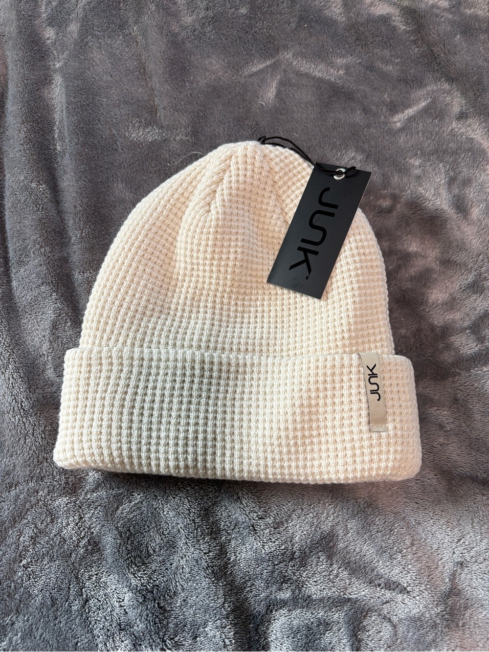 JUNK Cream Waffle Knit Cuffed Beanie